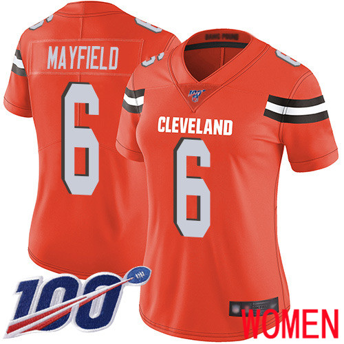 Cleveland Browns Baker Mayfield Women Orange Limited Jersey 6 NFL Football Alternate 100th Season Vapor Untouchable